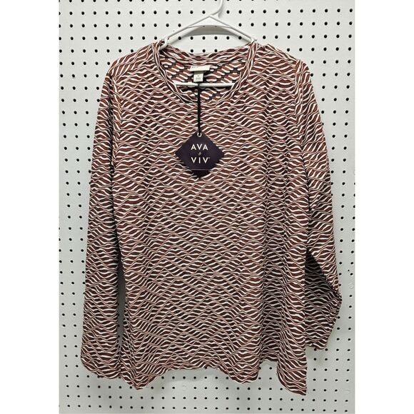 Ideology Tops - Ava & Viv‎ Women's Plus Zig Zag Pattern Long Sleeve Size 1X (16W/18W) Burgundy